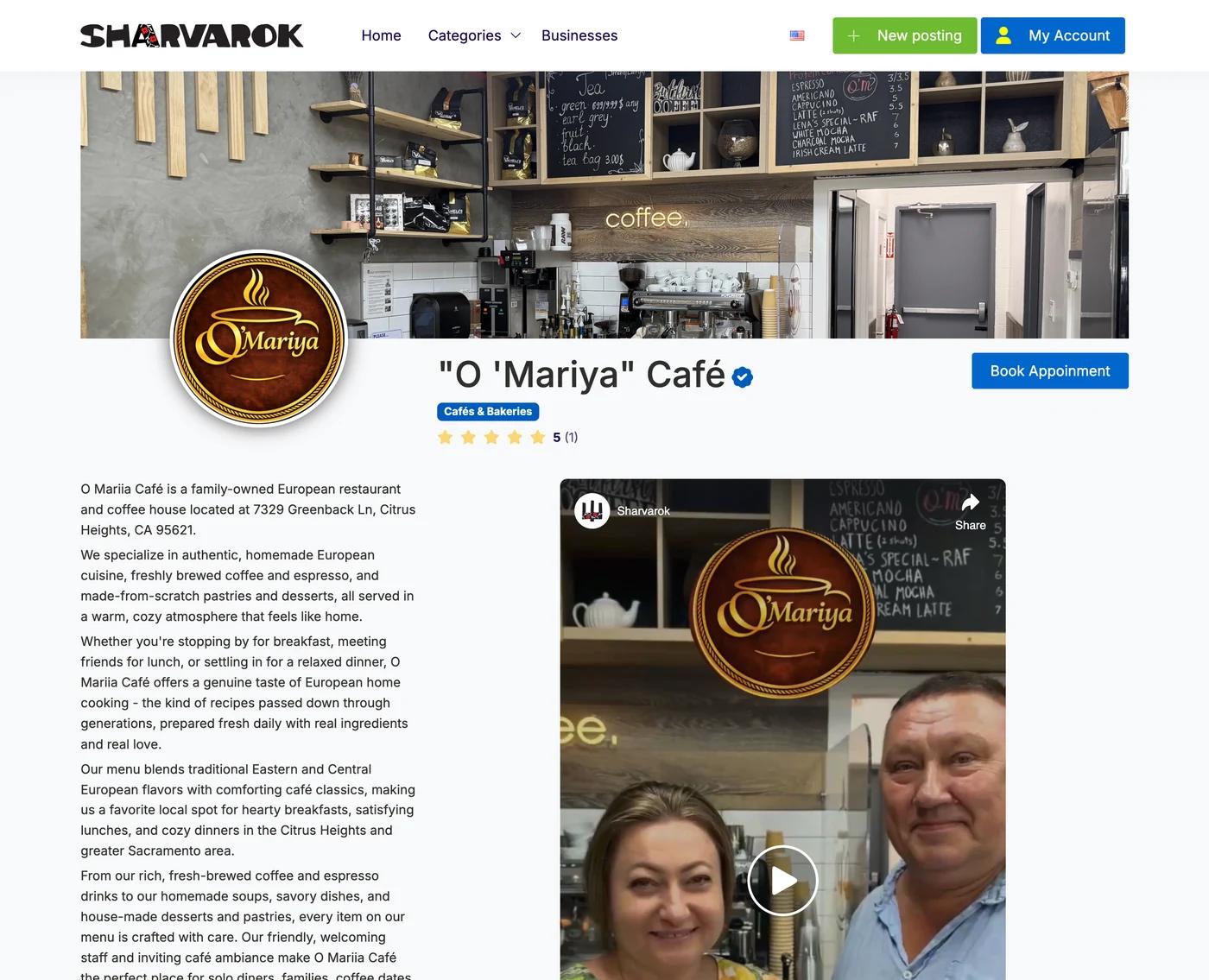 A verified business profile on Sharvarok